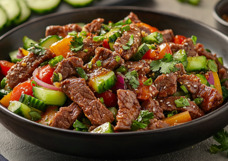 Теплый азиатский салат с говядиной! Простой и быстрый рецепт вкуснятины