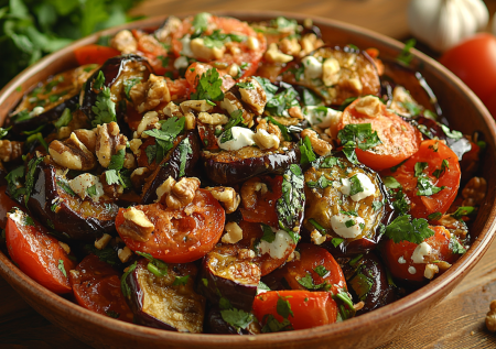 Аппетитный салат с жареными баклажанами! Простой рецепт вкуснейшего блюда