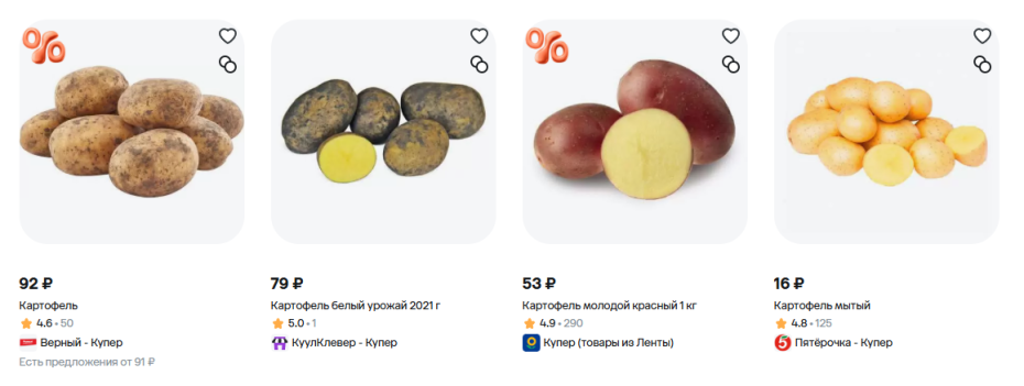 Стоимость картофеля на маркетплейсе «Купер», Москва