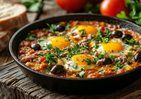 Потрясающая шакшука с тунцом — взрывной микс вкуса! Готовим за 4 шага