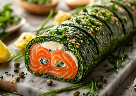 Зеленый рулет с лососем — праздничная закуска за 20 минут! Нереально вкусно