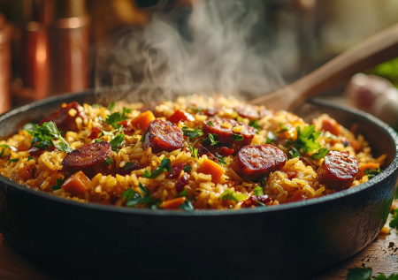 Плов с охотничьими колбасками — ароматный и сытный! Шедевр на скорую руку