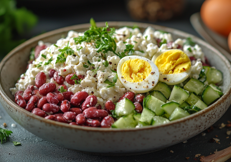 Салат «Белковая бомба» с фасолью и творогом: полезная вкуснятина за минуты