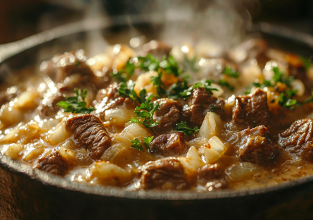 Мясо по-кремлёвски — нежнейшая говядина в сливочно-луковом соусе! Хит кухни