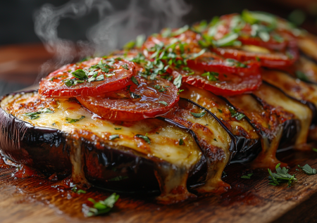 Запеченный веер из баклажана с сыром и томатным соусом! На гарнир и закуску