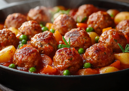 Сочные митболы с овощами в томатном соусе! 3 в 1 — мясо, гарнир и овощи