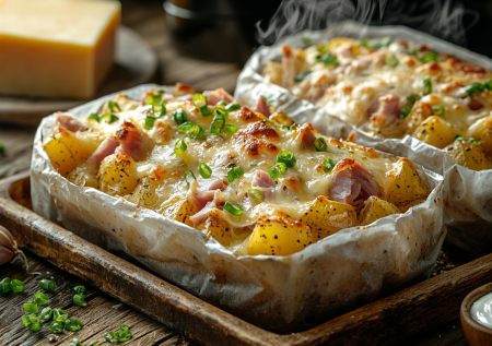 Быстрая картошка с ветчиной и сыром в пергаменте! Раз — и вкуснятина готова