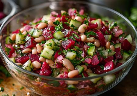 Свекла с фасолью: витаминный салат без мяса, но с сытностью