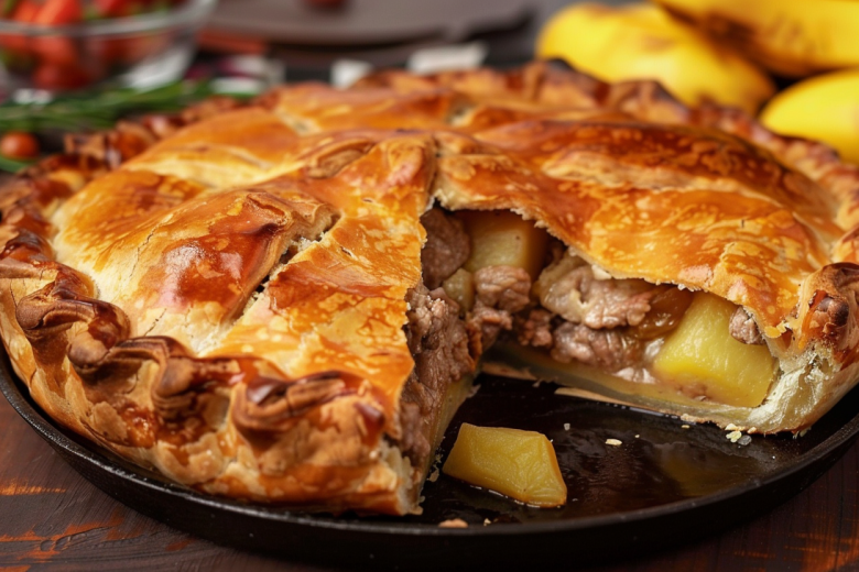 Сытный татарский пирог кубете с мясом и картошкой