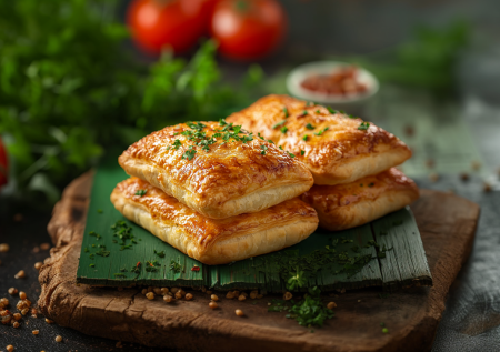 На вид обычные пирожки, а внутри с изюминкой! Слойки с сыром и курицей!