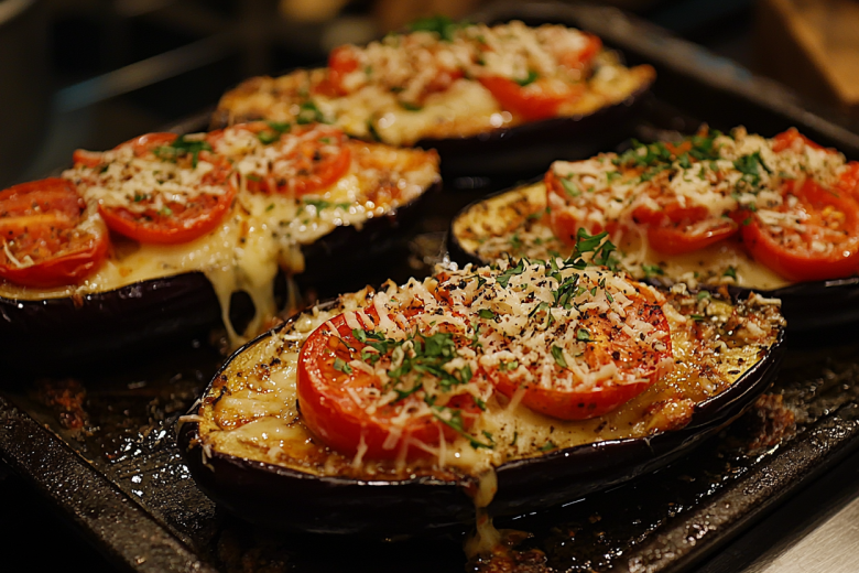 Невероятно вкусно: лодочки из баклажанов с сыром и томатами за 20 минут!