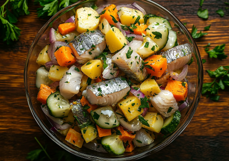 Селёдочный салат с картошкой и огурцом! Вкуснятина из простых продуктов