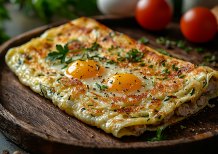 Яичный блинчик из кабачка с тунцом и сыром! Вкуснота на завтрак за 10 минут
