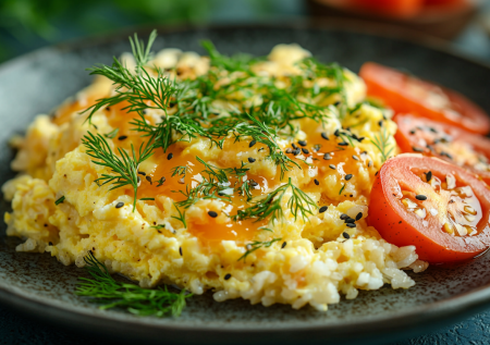 Яичница с рисом, помидорами и соевым соусом! Обалденно вкусно на завтрак