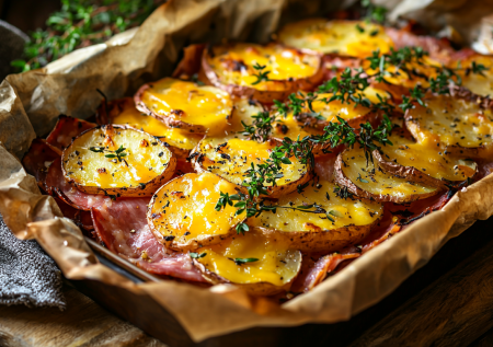 Раз — и вкуснятина готова: картошка с ветчиной и сыром в пергаменте