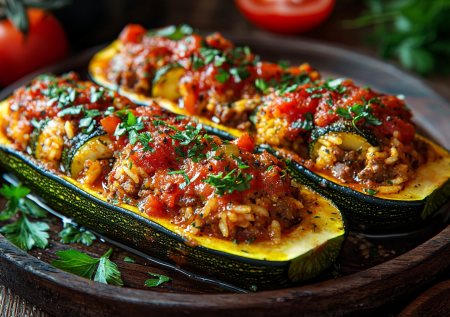 Лодочки из кабачков с фаршем и рисом в соусе! Просто и обалденно вкусно