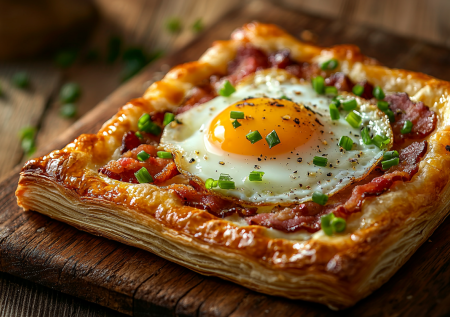 Слойки с яичницей, сыром и ароматным беконом! Вкусный завтрак за 15 минут