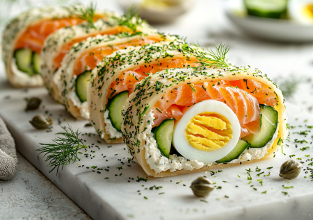 Закусочный рулет из лаваша, красной рыбы и яиц! Ярко, просто и вкусно