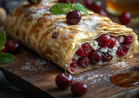 Быстрый штрудель с черешней из лаваша! Некалорийная вкусняшка за 15 минут