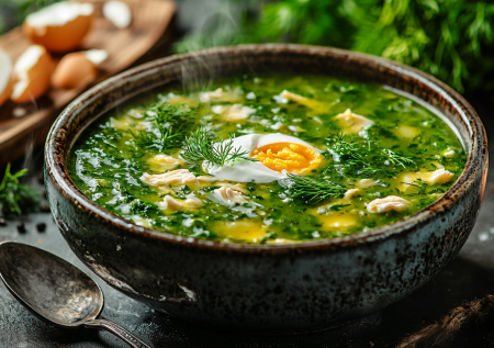 Летний суп с щавелём и яичной паутинкой! Полезный, вкусный и простой