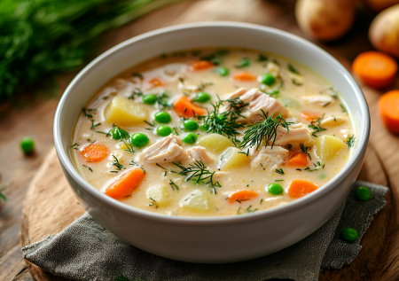 Рецепт для похудения! Сливочный суп с курицей и горошком. Едим — и вес тает