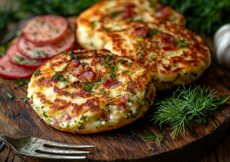Закусочные оладьи из творога с беконом, чесноком и зеленью! Понравятся всем