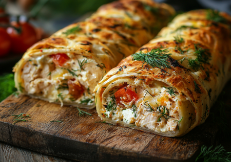 Чесночный рулет «Пивлаваш» с курицей! Закуска хоть к пиву, хоть к супу