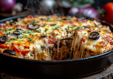 Похоже на пиццу, но без муки! «Куриная бомба» с овощами и сырной корочкой