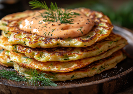 Оладьи из кабачка и курицы! Подаем с чумовым соусом из плавленого сырка