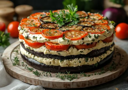 Закусочный торт из баклажанов с чесночной прослойкой: хит летнего застолья!