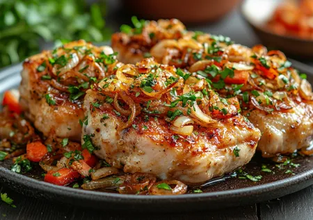 Курица под золотистой шапкой: ароматная зажарка, которая делает мясо сочным