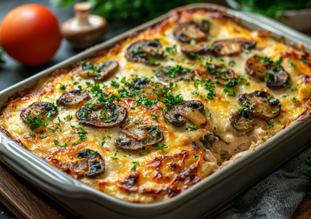 Обалденная куриная запеканка с шампиньонами! Быстрый ужин «два в одном»!