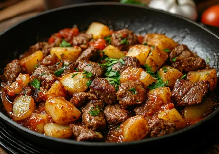 Вы не поверите, как просто приготовить мясо с картошкой в одной сковороде