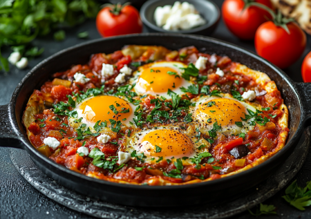 Быстрый завтрак за 10 минут! Шакшука по-турецки с баклажанами — вкуснота!