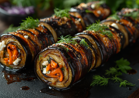 Рулетики из баклажанов с брынзой и корейской морковью! Вкуснющая закуска