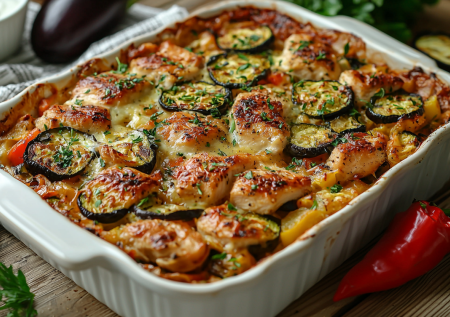 Уложила слоями и в духовку! Сочная запеканка с курицей в секретной заливке!