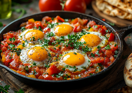 Вкуснее яичницы и омлета! Турецкий завтрак «Менемен» с помидорами и перцем