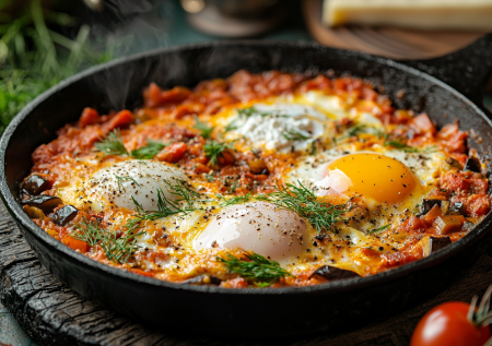 В кафе цена космос, дома — копейки! Шакшука с баклажаном и сыром на завтрак