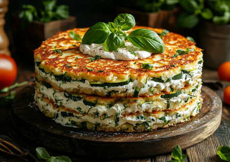 Торт с кабачковыми блинами: простая вкуснятина с сырно-чесночной намазкой