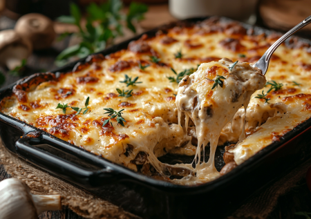 Готовим без хлопот: грибы в сметане с сыром и луком, запеченные в духовке