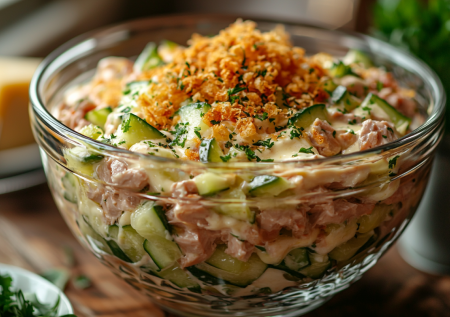 Вкусный салат с тунцом и плавленым сыром! Необычный майонез из молока