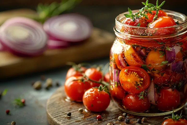 Пикантная закуска из маринованных томатов: простой рецепт