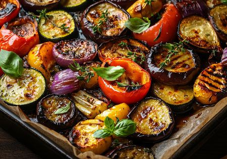 Просто брось всё на противень — и будет вкусно! Запеченные овощи в маринаде