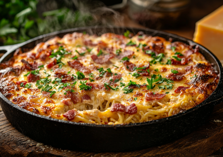 Вкусная идея! Пирог на сковороде в стиле классической пасты карбонара