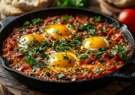 Добавляю к шакшуке баклажаны — сочная вкуснятина на завтрак за 10 минут