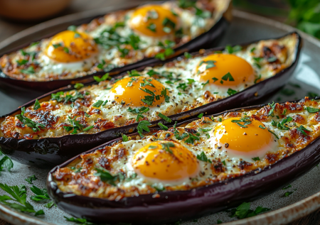 Вкуснее запеканки и без тонны масла! Баклажанные лодочки с фетой и яйцом