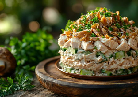 Сытный салат «Грибная поляна»: слоеная вкуснятина с лесными грибами