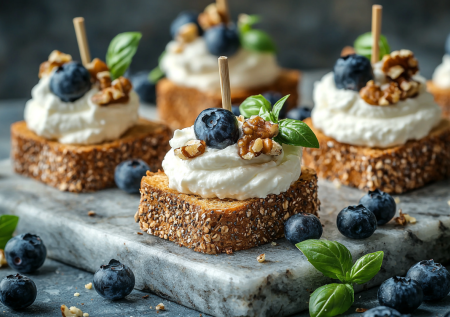 Фуршетная классика! Вкуснейшие канапе с творожным кремом и голубикой