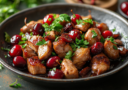 Просто добавили к мясу черешню! Тушеная свинина с нереальным соусом