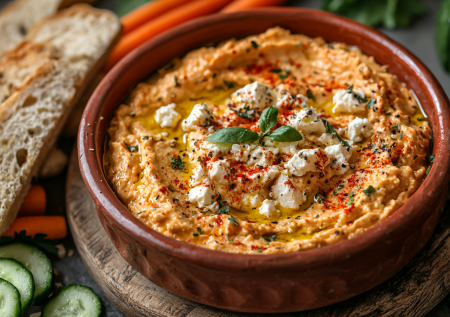 Греческий хтипити с фетой и перцами! Нежная закуска, напоминающая дип-соус